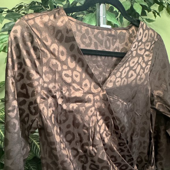 Wrap Style Satin-like Long Sleeve Mini Dress - Picture 2 of 6